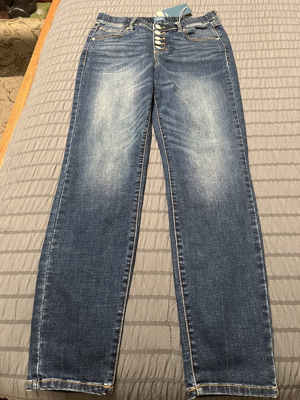 Womens Blue Faded Straight-Leg Jeans